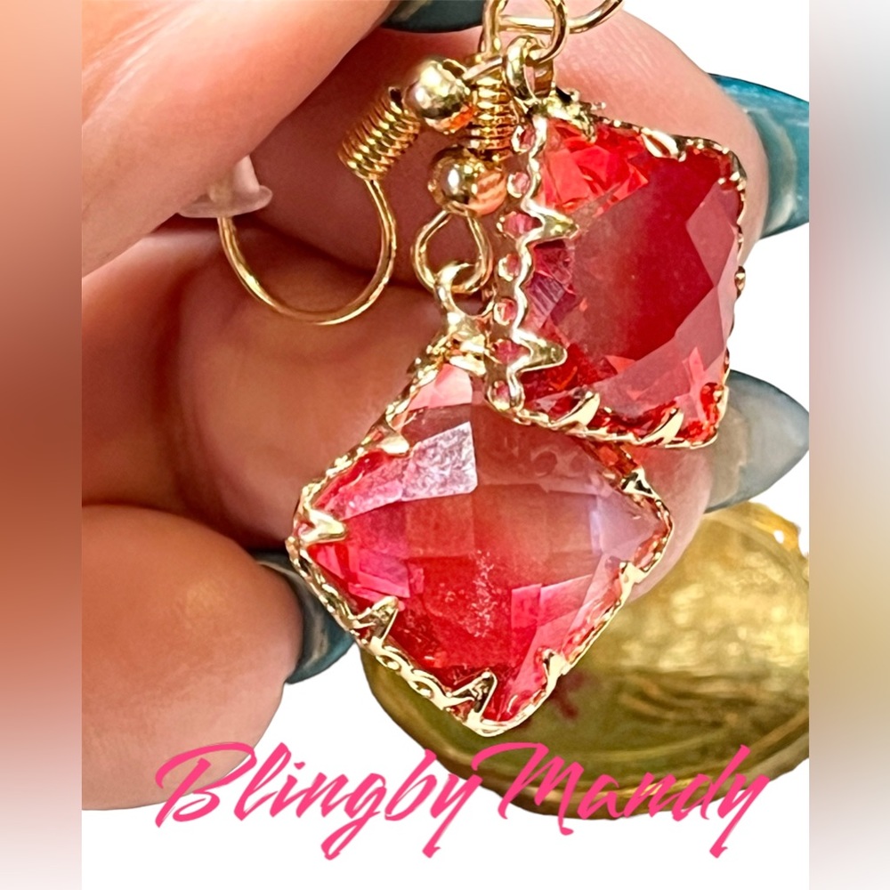 Pretty strawberry bi colored glass beads in caged style earrings